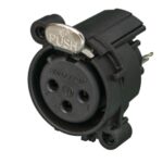 Neutrik NC3FAV 3pólusú XLR aljzat függőleges nyákhoz földelés nélkül retesszel